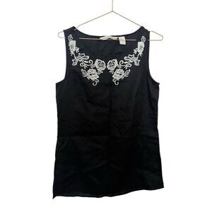 David Brooks linen floral embroidered sleeveless top sz M